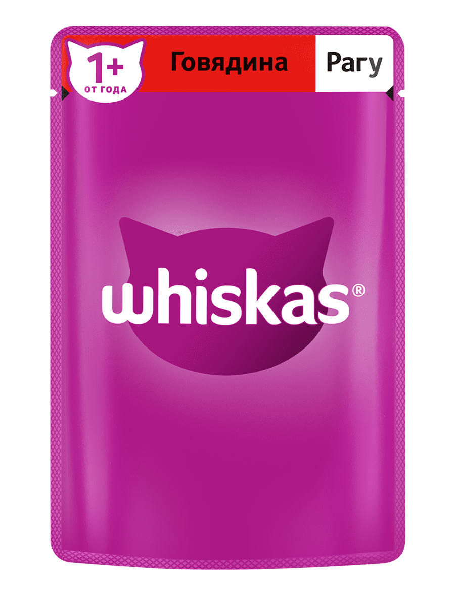 Влажный корм WHISKAS® для кошек, рагу с говядиной, 75г