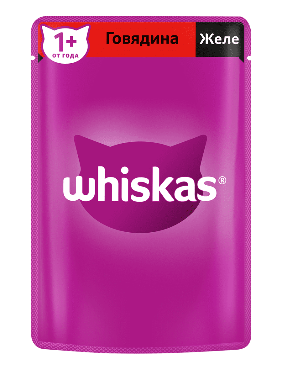 Влажный корм для кошек WHISKAS® желе с говядиной и ягненком — купить онлайн