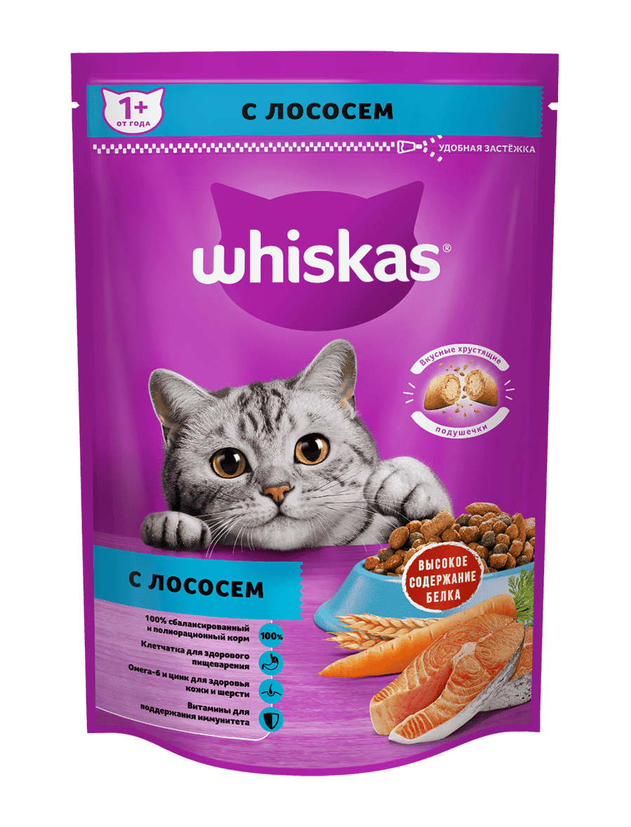 Сухой корм WHISKAS® с лососем для кошек, 350 г — купить онлайн