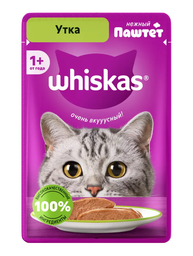 Упаковка: WHISKAS — Влажный корм Whiskas® для кошек, паштет с уткой, 75г